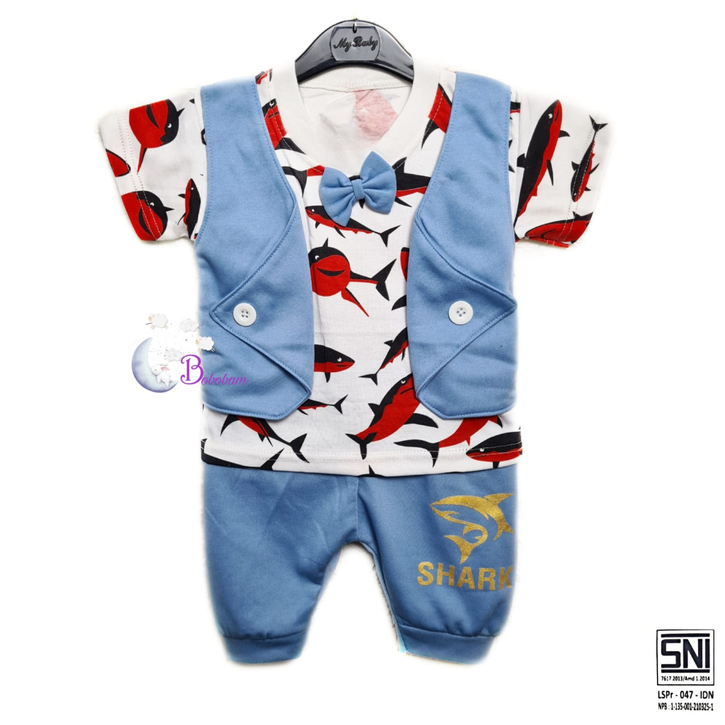 BOBOBAM BAJU BAYI LAKI LAKI SETELAN ANAK COWO LUCU STELAN COWOK 6 12 BULAN KEREN TRENDY KEKINIAN ROMPI HIU