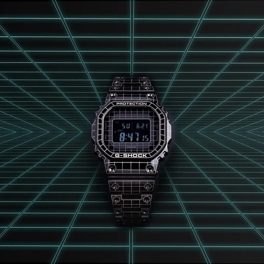Jam Tangan CASIO G-Shock GMW-B5000CS-1 Full Metal GShock GMW-B5000 Series Laser Grid Pattern Digital