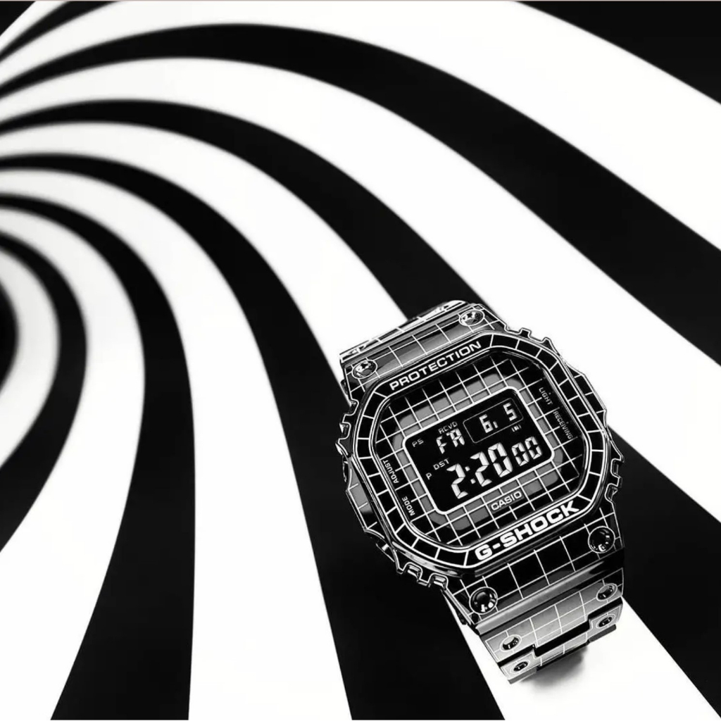 Jam Tangan CASIO G-Shock GMW-B5000CS-1 Full Metal GShock GMW-B5000 Series Laser Grid Pattern Digital
