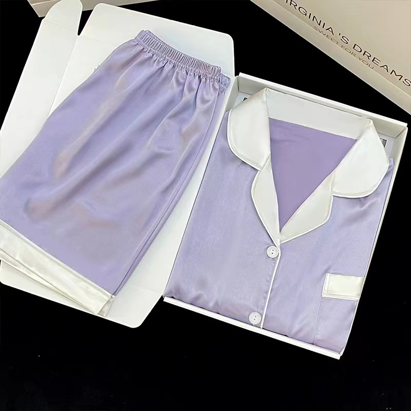 2023 Versi Korea Baru Tipis Solid Color Fashion Short -sleeved Shorts Es Silk Piyama Set