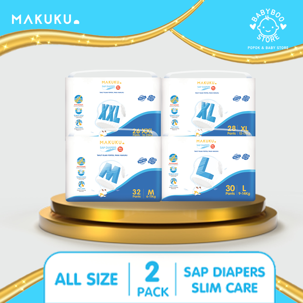 MAKUKU SAP Diapers Slim Care Pants M/L/XL/XXL x 2 Pack Popok Tipis Anti Gumpal Mengunci Cairan