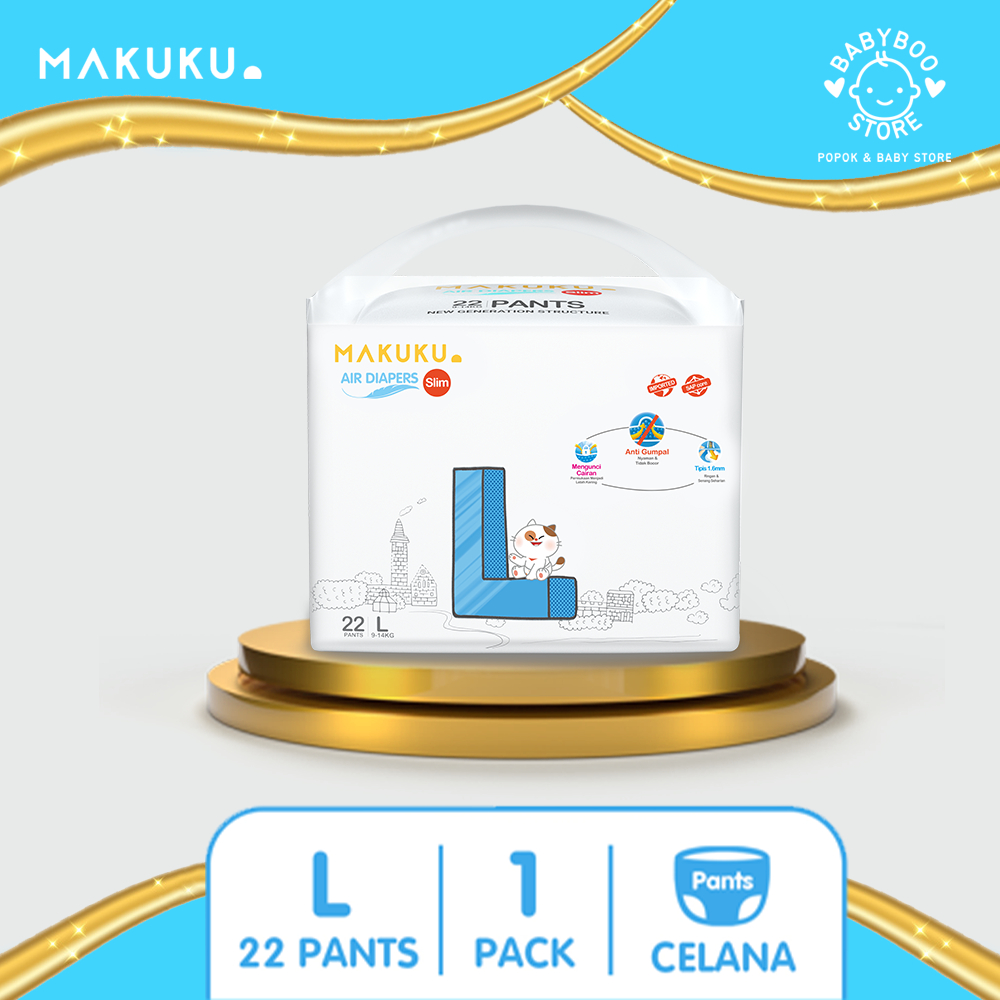 MAKUKU SAP Diapers Slim Pants L22 Popok Bayi Celana Tipis Anti Gumpal Cepat Kering dan Mencegah Ruam