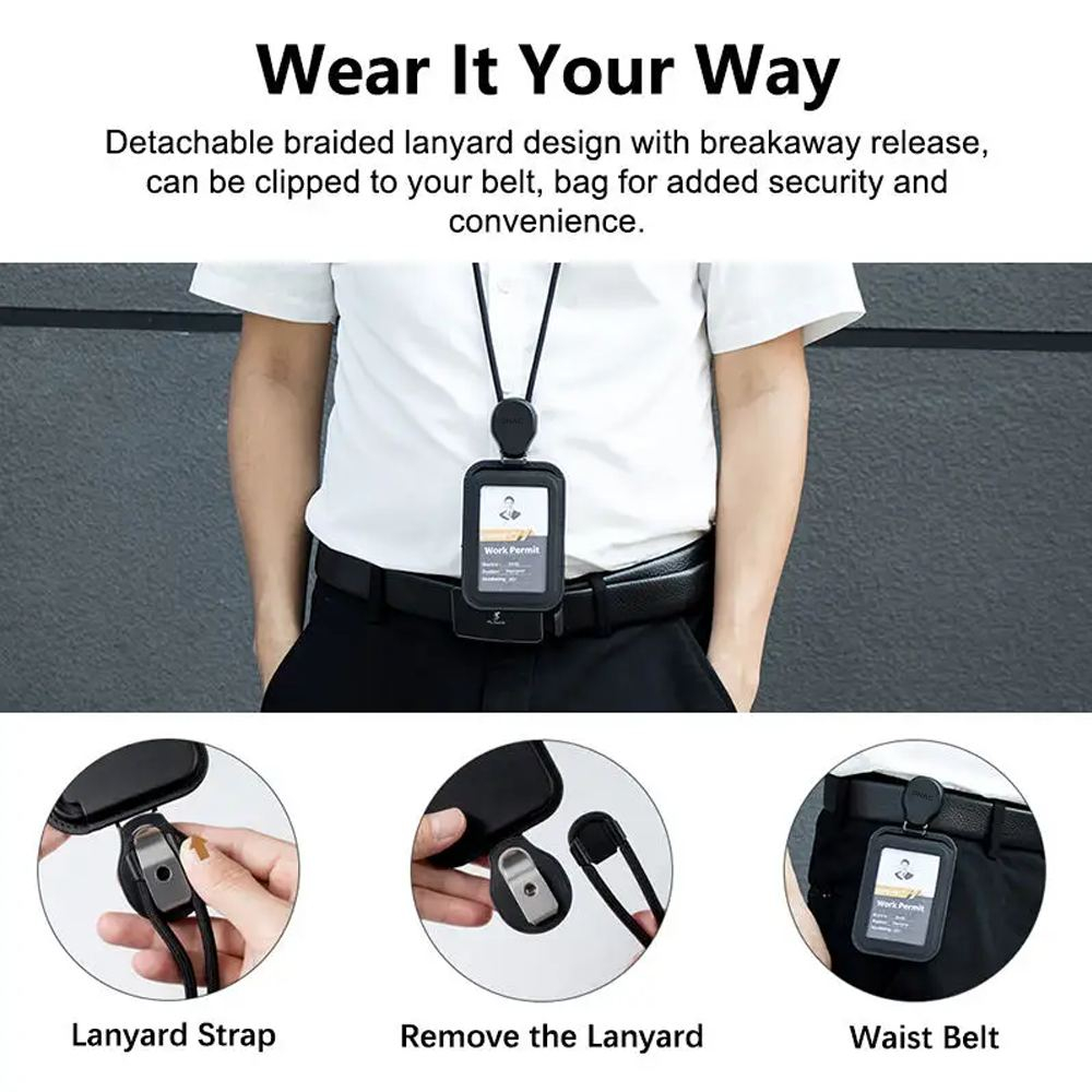 

Dnac Id Card Holder And Card Slots With Ribbon Lanyard - Black