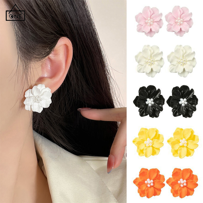 COD❤️Anting Bunga Gradien Wanita Korea Warna Candy Permen Fashion Mutiara Kamelia Ssederhana Elegan Dan Lapang Anting Pejantan