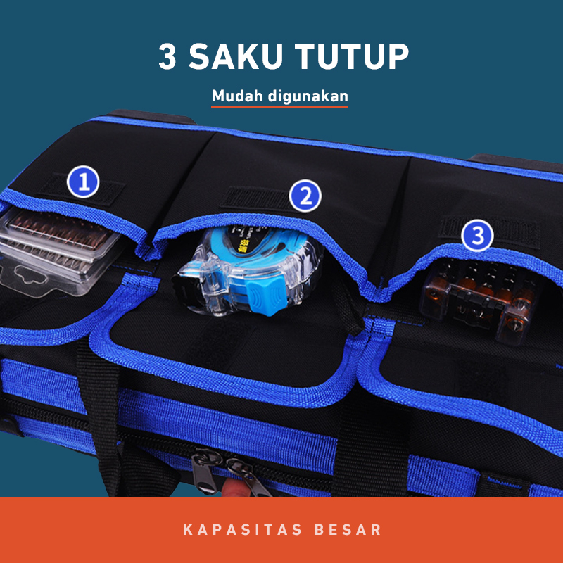 Bonkyo Tas Perkakas Besar 15 Inci Tas Perkakas Tukang Diperkuat Bagian Bawah Bahan Kain Oxford Tahan Cipratan Air Memiliki Interior Kapasitas Besar