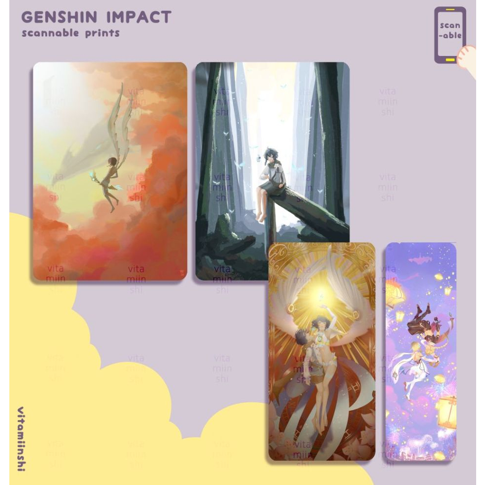 

VITAMIINSHI Genshin Scannable Artprint / Art Print / Greeting Card / Kartu Dekorasi