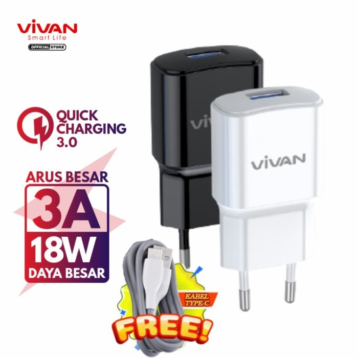 Charger VIVAN Power Oval 3A 18W Quick Charging Fast Charging Port Pengisian Daya Cepat