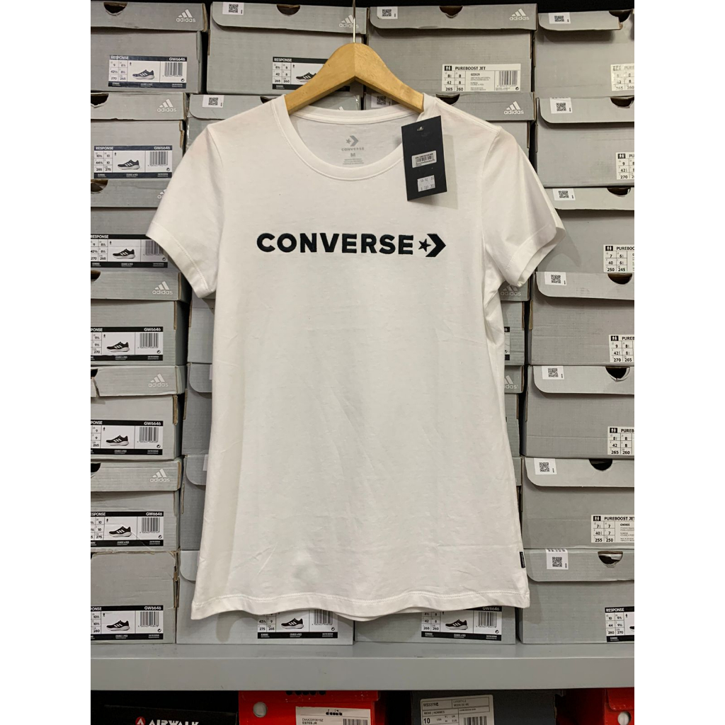 Converse CF Strip Word Marks Tee White CONLT2082102 Kaos Wanita Original