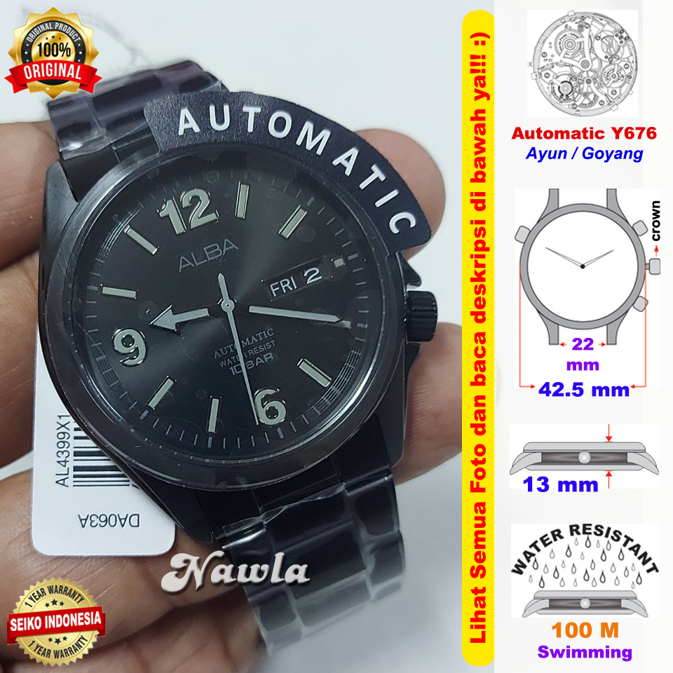 Alba Automatic AL4399X1 Full Black - Jam Tangan Pria AL4399