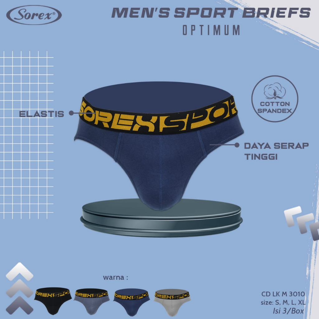 (1 Kotak isi 3 Pcs) Sorex Cd Men’s Sport Briefs Cd Lk M 3010