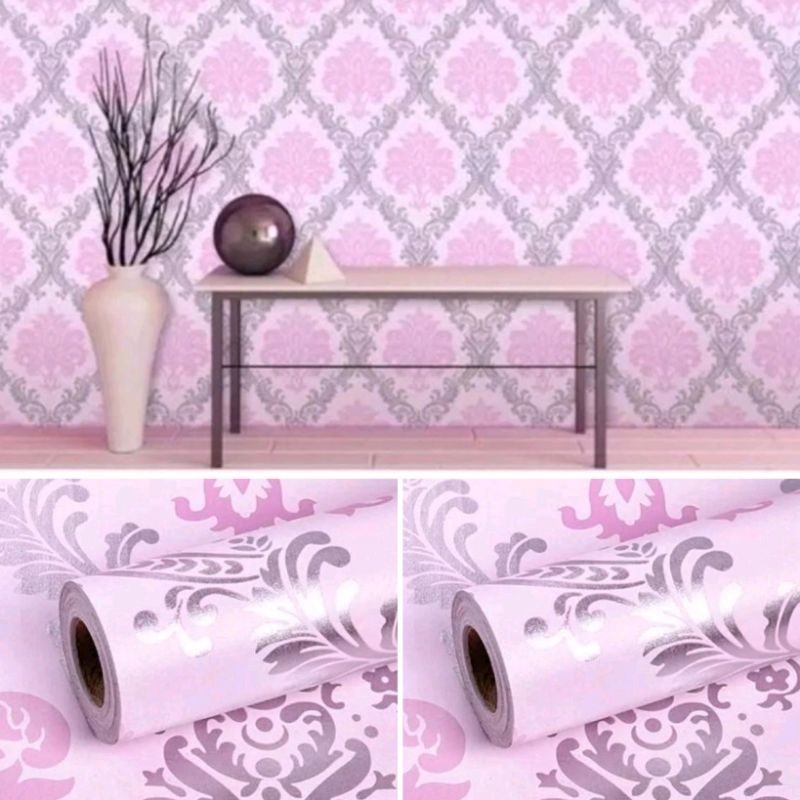 Wallpaper Sticker Dinding Motif Batik Warna Pink