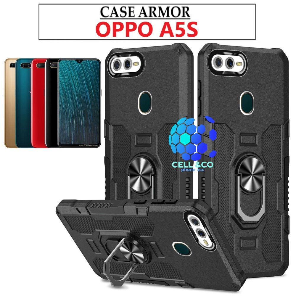 Case Armor OPPO A5S Iring Cincin Magnetic Kesing Hp Protect kamera Premium Hard Case Standing Robot Pelindung Kamera