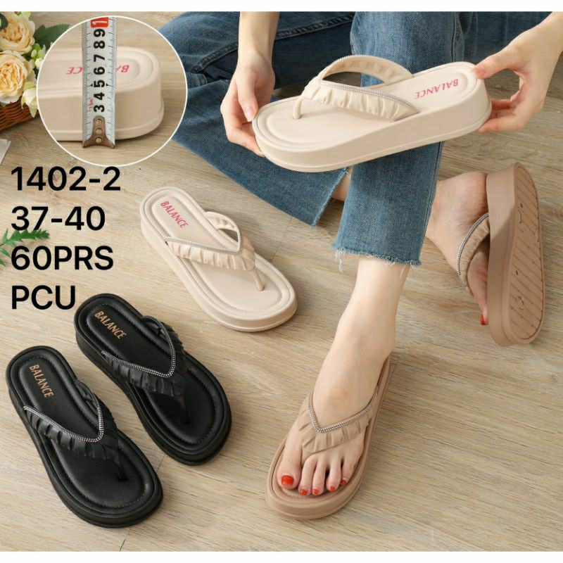 1402-2 Original Sandal Balance Wedges Jepit Jelly Kerut Renda Manik Wanita Terbaru Import Tinggi Sendal Tali Monte Gliter Karet Japit PVC Glitter Cewek Perempuan Impor Elastis Empuk Cantik Elegan 1402 Murah Kekinian