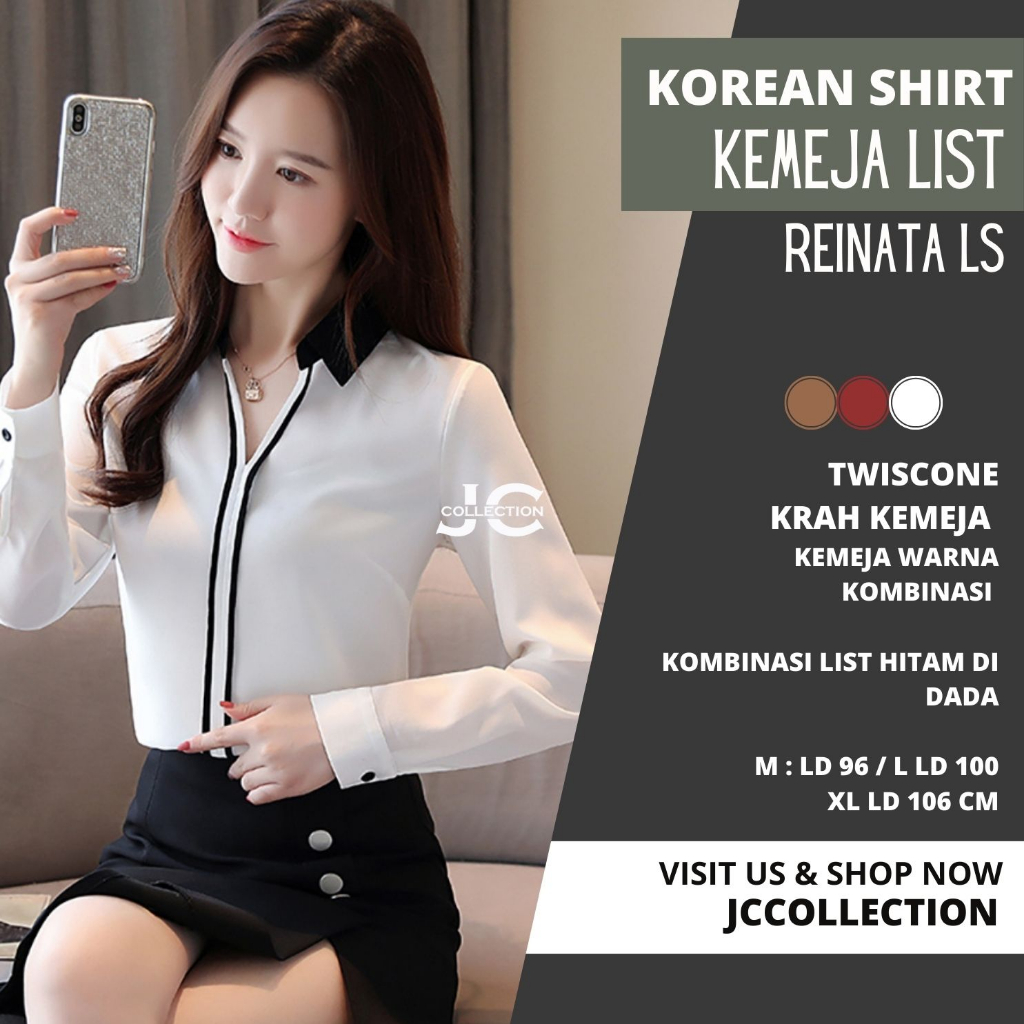 Kemeja Wanita Korea Lengan Panjang Variasi List Strip Renatta - JCCollections