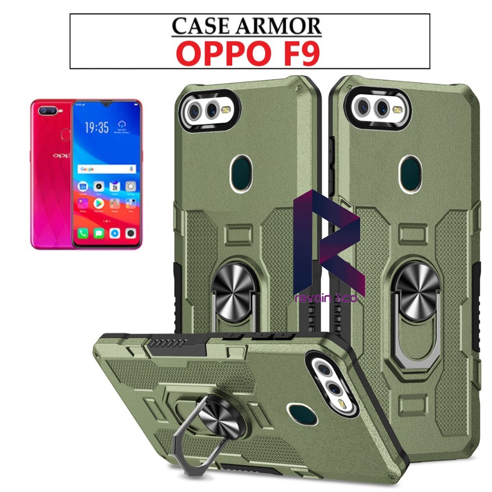 Case Armor OPPO F9 Iring Cincin Magnetic Kesing Hp Protect kamera Premium Hard Case Standing Robot Pelindung Kamera