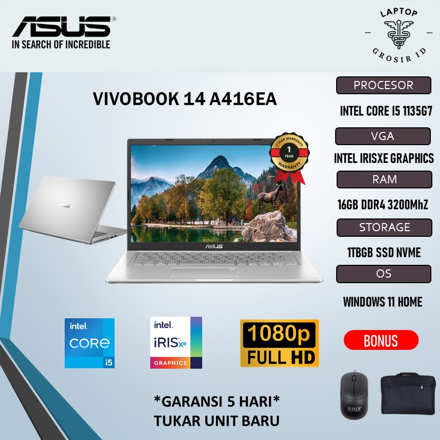 Laptop Asus Vivobook A416EA i5 1135G7 16GB 512SSD W11 14.0FHD SLV