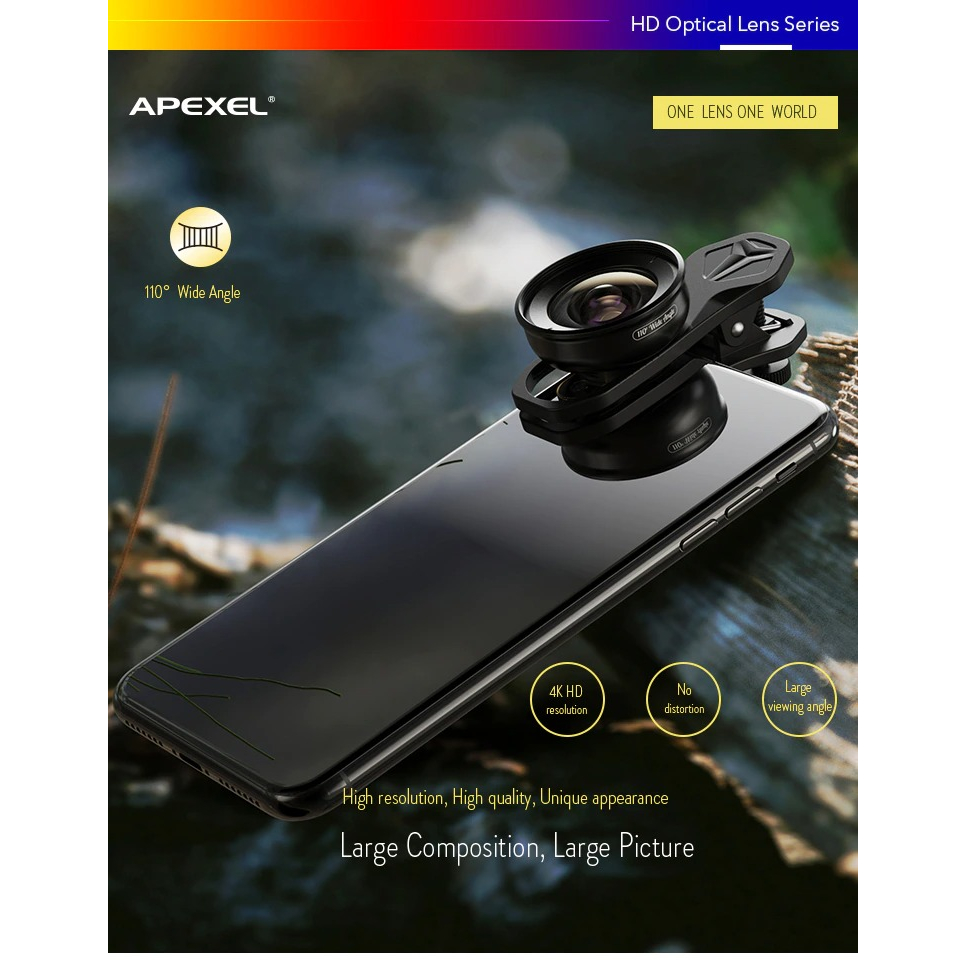 APEXEL Lensa Kamera Smartphone Universal Clip 110 Degree Wide Angle Lens - APL-HB110 - Black