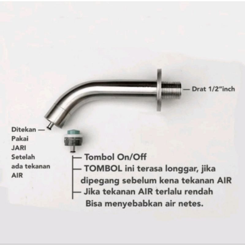 Kran TEMBOK Stainles 304 tekan ON OFF mini T17 - Keran air wudhu unik uniq touch tap faucet push