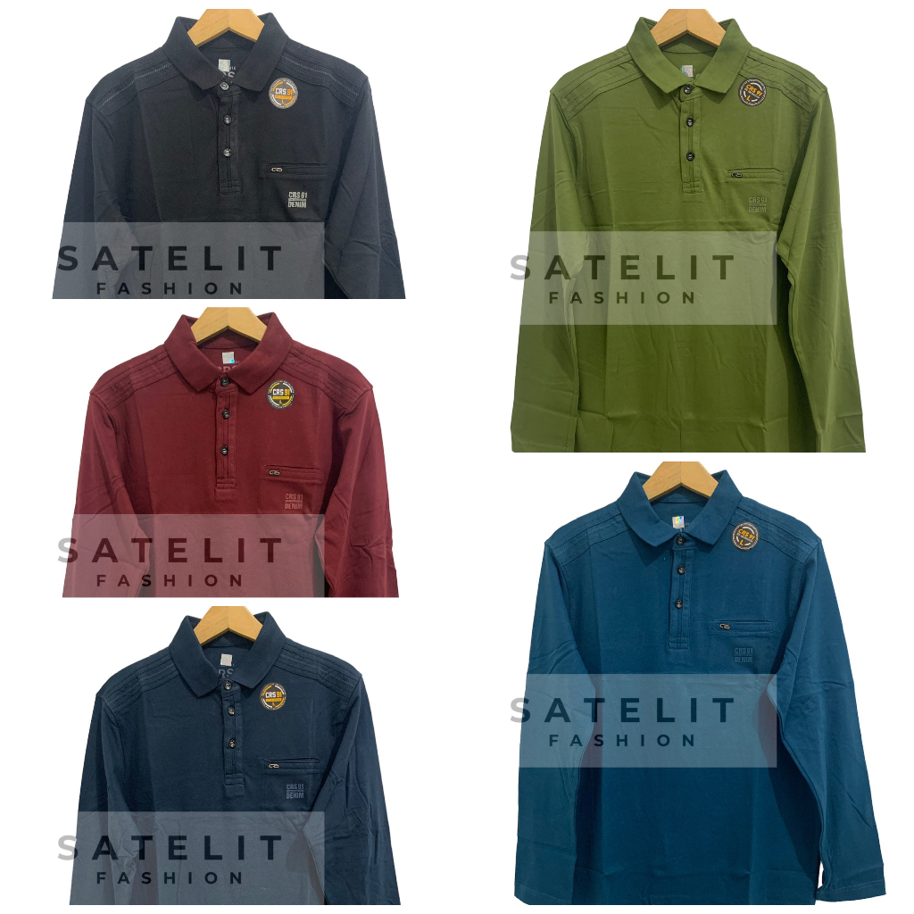 Crs 91 Kaos Distro Polo Kerah Baju Polos Lengan Panjang (Kancing Kantong)