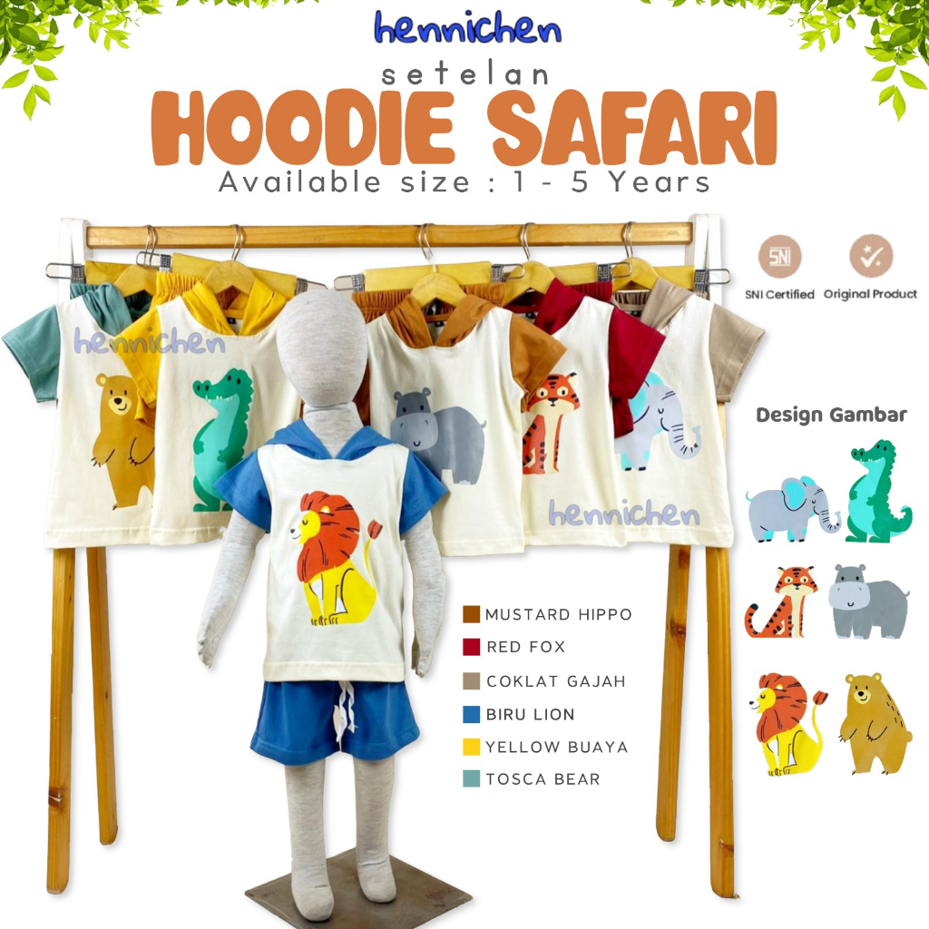 SETELAN ANAK HOODIE SAFARI SERIES SETELAN HOODIE ANAK JAKET ANAK UNISEX MOTIF LUCU 1-5 TAHUN PNP