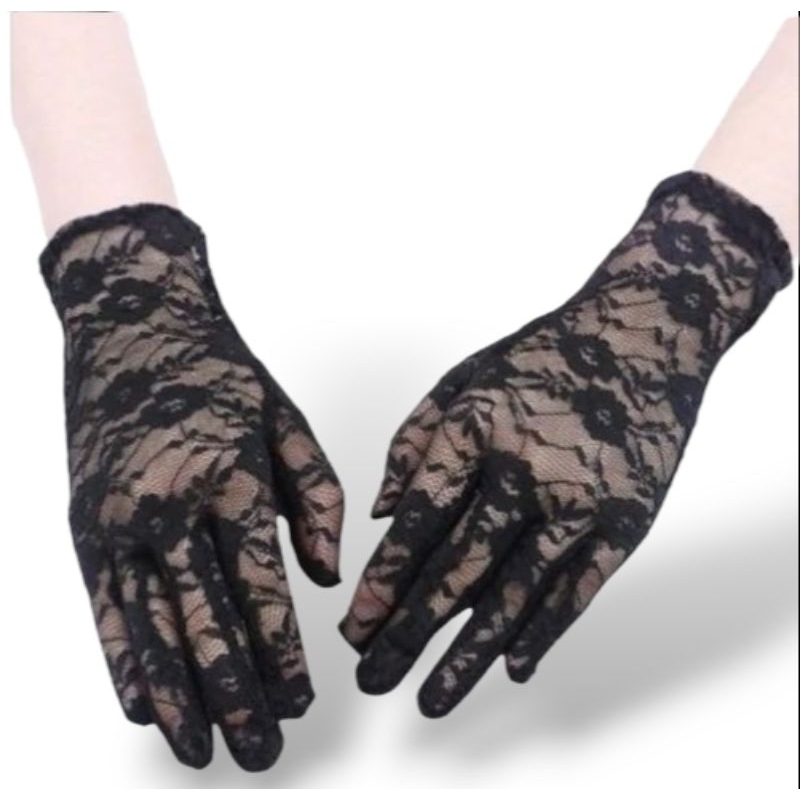 Sarung Tangan Pengantin Wanita PENDEK Lace Floral Bridal Gloves Premium