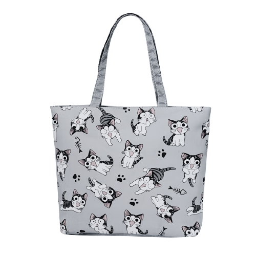 HUSTER Tote Bag Resleting Wanita Motif Kucing