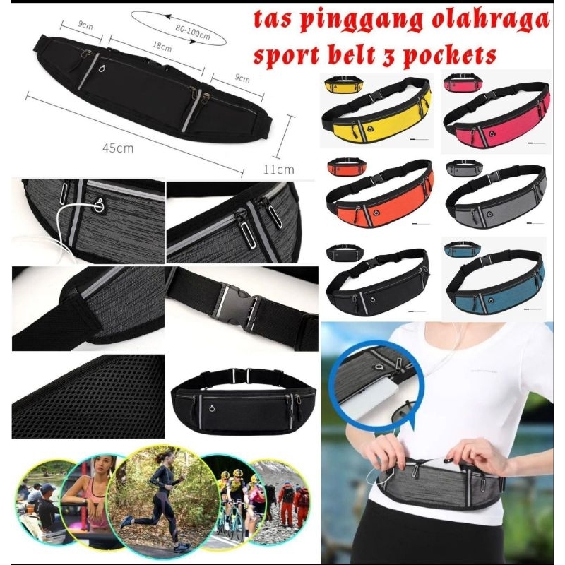 Tas Pinggang Olahraga Waterproof Sport Belta 3 Pocoets Fitness Running Outdoor Hp Bag / Tas