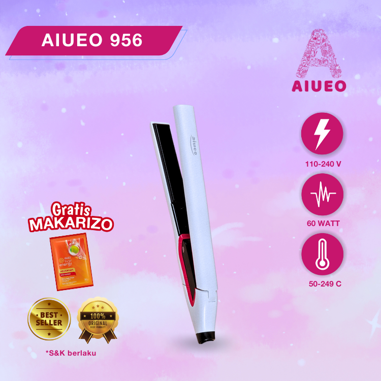 [GARANSI 18 BLN] • Catokan Curly AIUEO 956 2in1 Hair Straightener - Catok Meluruskan dan Keriting Rambut Plat Keramik Plat Kecil Warna Putih