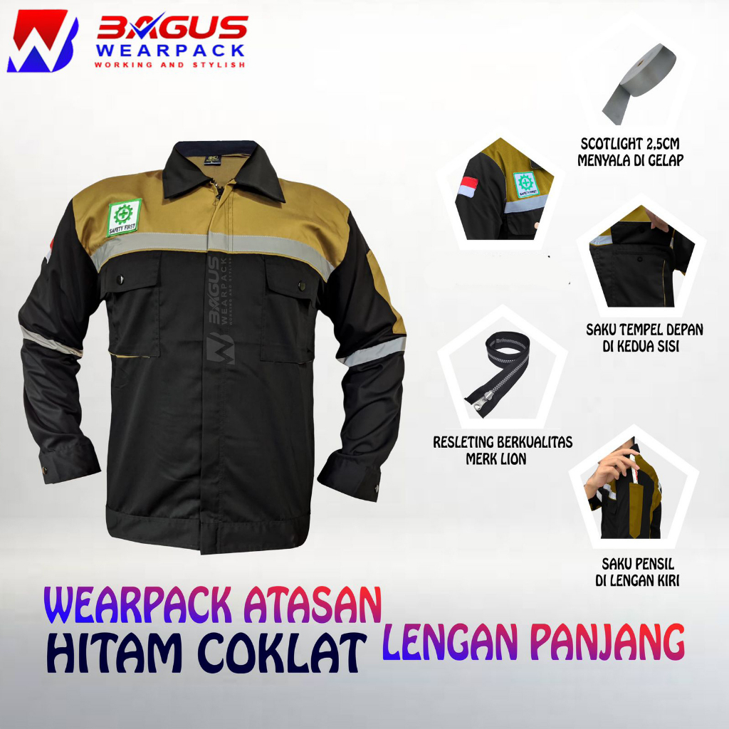 BAJU PROYEK KEREN / BAJU KERJA PRIA PROYEK / BAJU KERJA PIRA LAPANGAN / BAJU WEARPACK LENGAN PANJANG / BAJU WEARPACK / WERFAK PRIA KERJA / BAJU WEARPACK KERJA PROYEK / WEARPACK PROYEK / WEARPACK PRIA KEREN / BAJU PROYEK LENGAN PANJANG / HITAM COKLAT