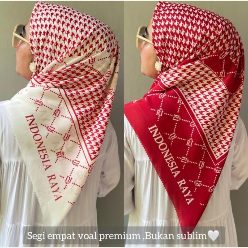 Hijab Segi Empat Voal Motif Kemerdekaan / Hijab Voal Indonesia Raya / Hijab terbaru 2023