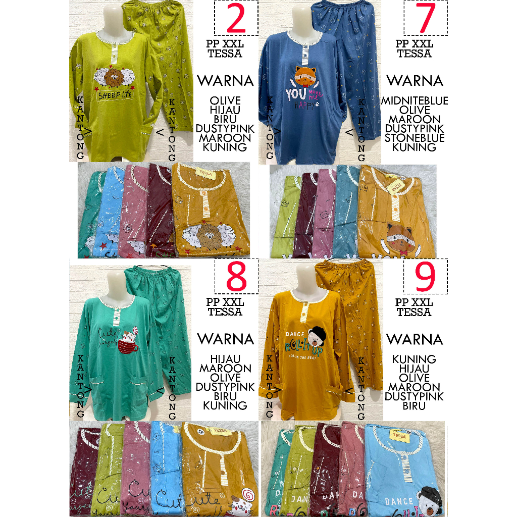 Babydoll PP Jumbo XXL TESSA Lengan Panjang Celana Panjang Piyama Baju Tidur Wanita Dewasa