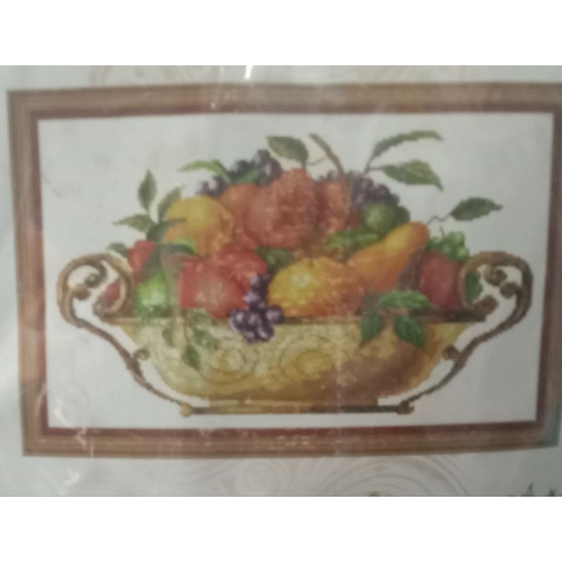 paket kristik gambar buah 11ct kain polos.