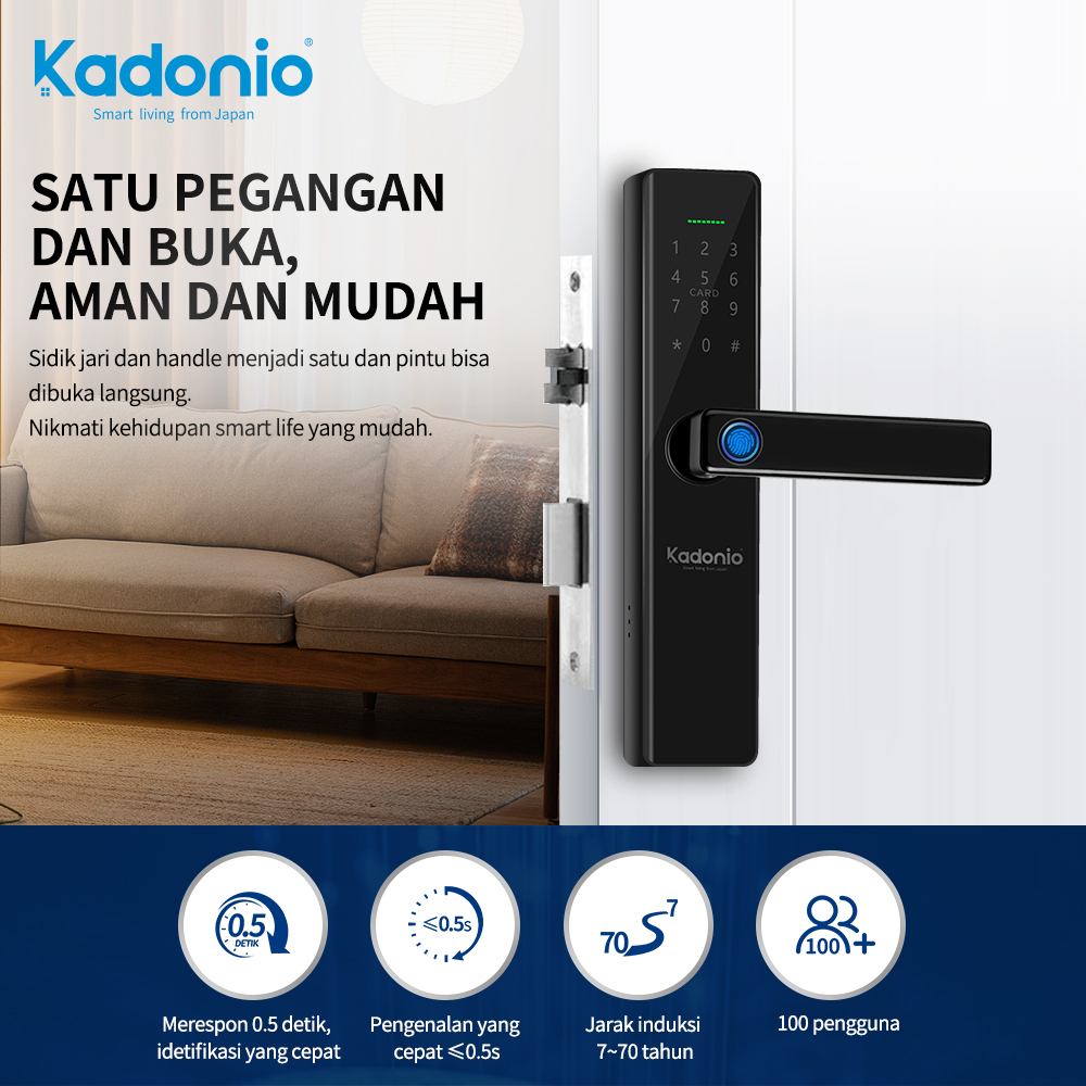 Kadonio kunci pintu digital kunci pintu sidik jari Smart Lock Digital Sliding Door with Handle kunci pintu elektrik