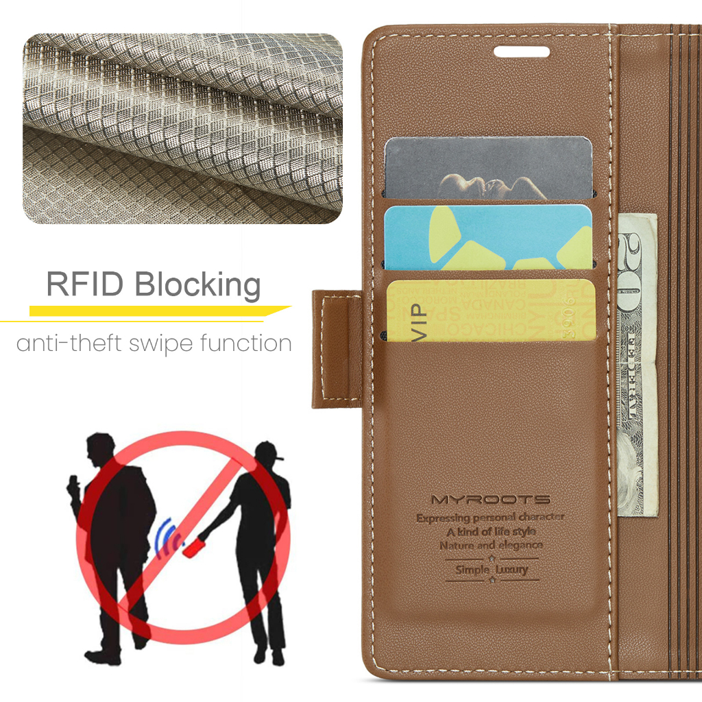 Lambskin PU Leather Case Flip RFID Myroots For Samsung S22 Ultra S22+ Plus S22 Soft TPU Shockproof Phone Cover Case