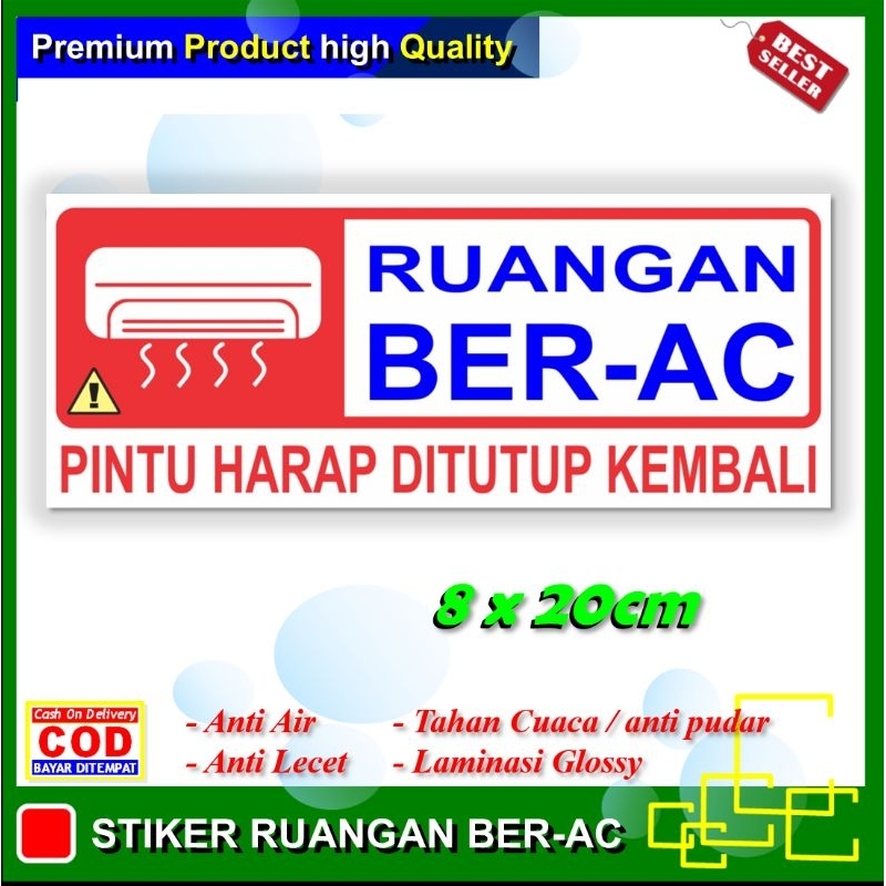Stiker ruangan ber AC sticker pintu harap di tutup kembali