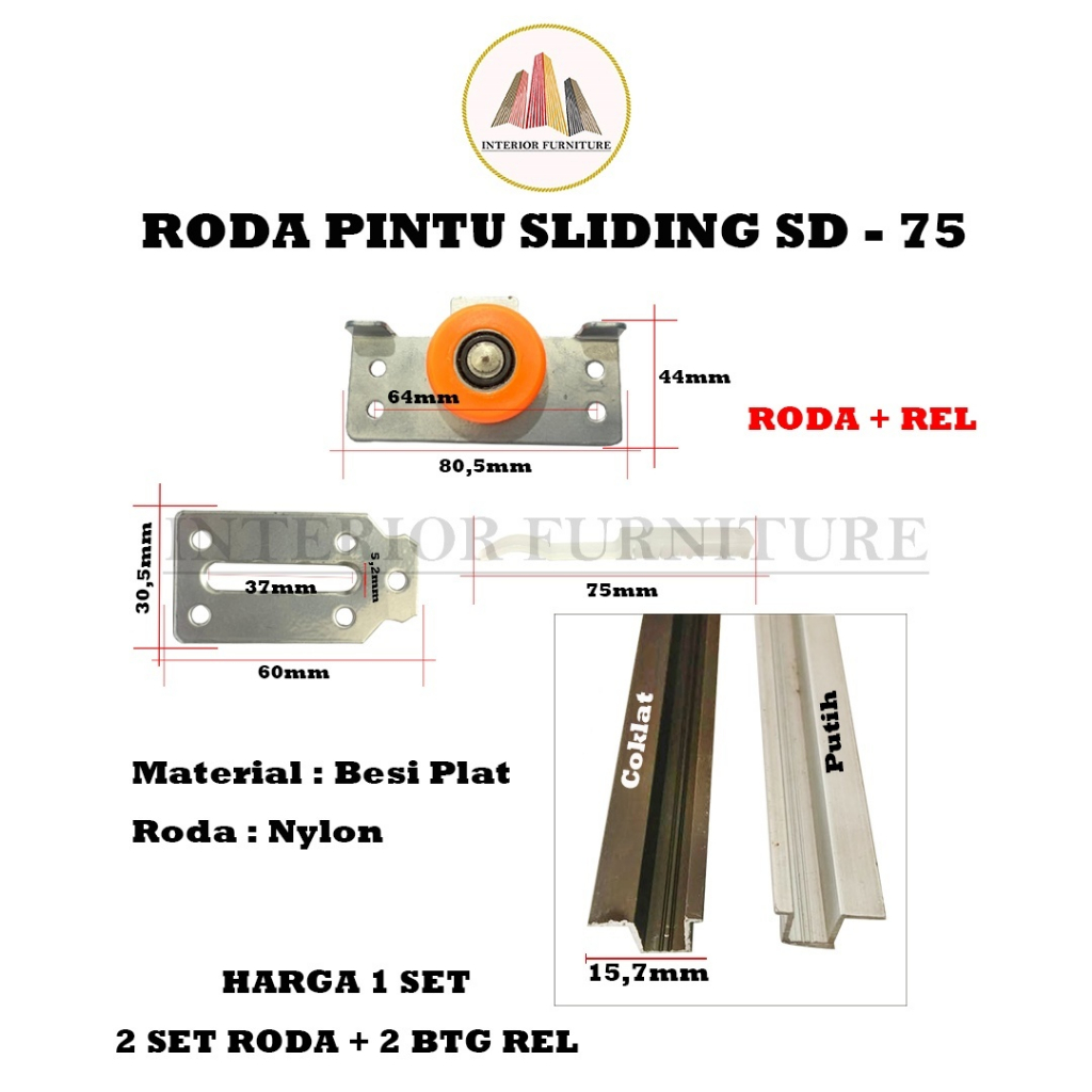 Roda Lemari Sliding SD 385 Orange + Rel Tanam SD 385