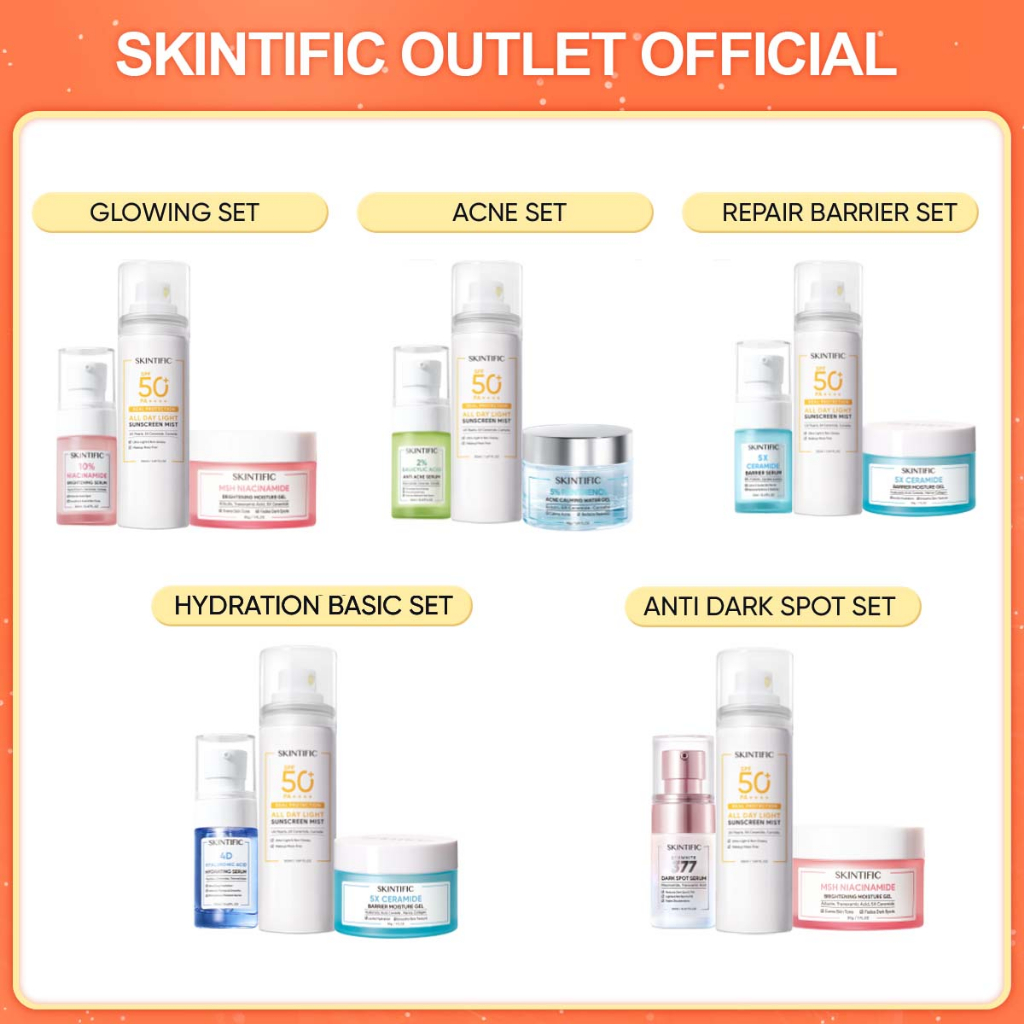 【3PCS Paket】SKINTIFIC Paket 3pcs set Paket Skincare Sunscreen Mist + Moisturizer + Serum Bundle glowing set / acne set /improve barrier set / anti dark spot set / hydrating set SKINTIFIC OUTLETS OFFICIAL