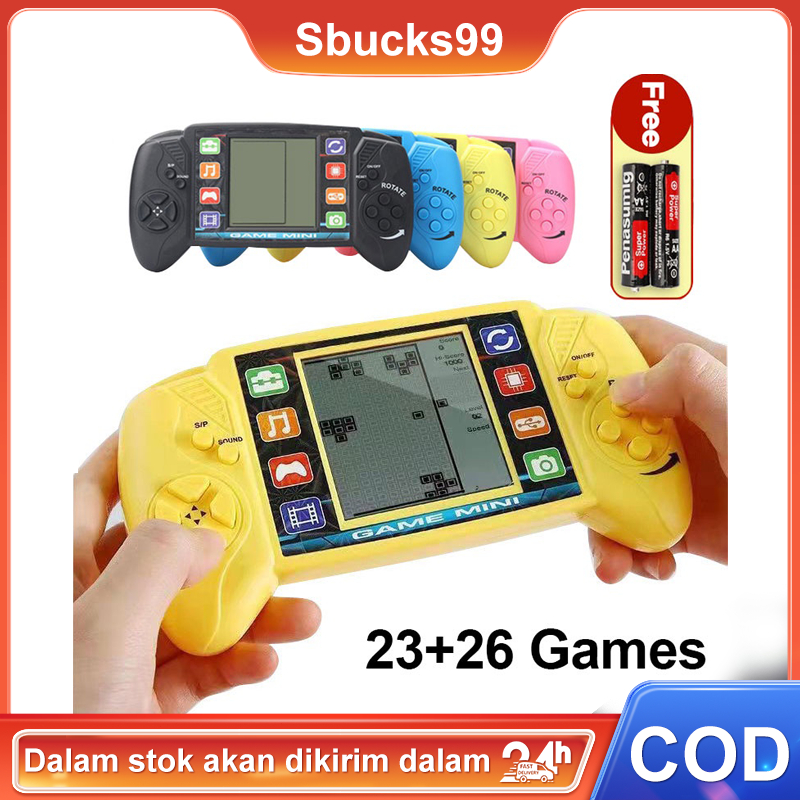 【Free shipping】Handheld Retro Konsol Gamebot Tetris Game Boy dengan Layar Mini 3.5 inci dan 23+26 Game Bawaan (4 Warna) Game Tetris