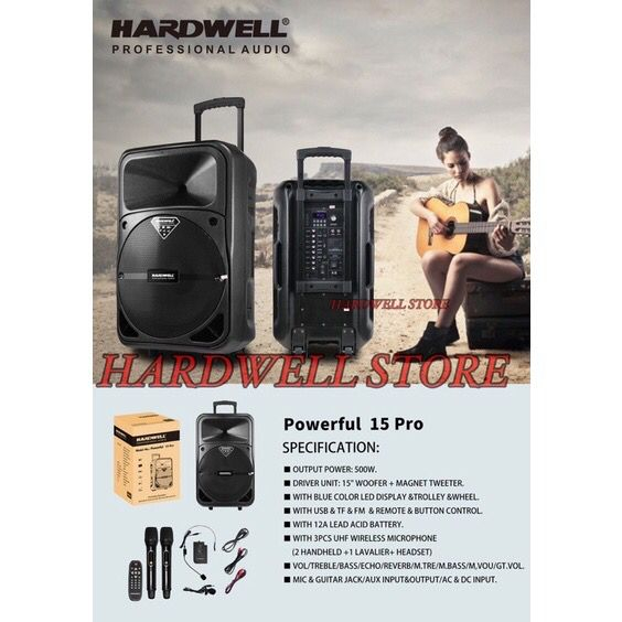 Speaker Portable Meeting 15 Inch Hardwell POWERFUL 15 PRO Original PER 1 PCS