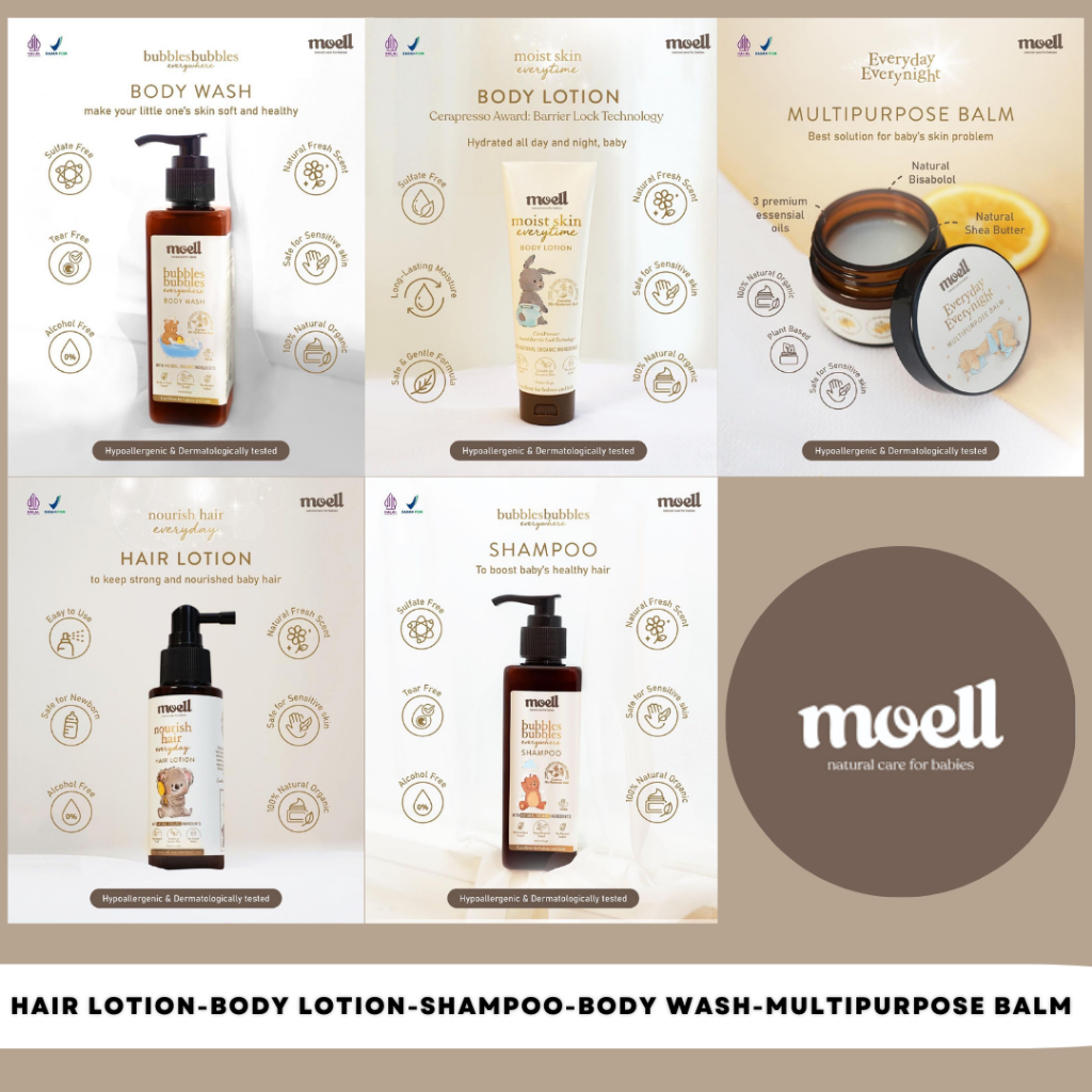 MOELL NOURISH HAIR LOTION SHAMPOO BODY WASH BODY LOTION MULTIPURPOSE BALM TANGERANG