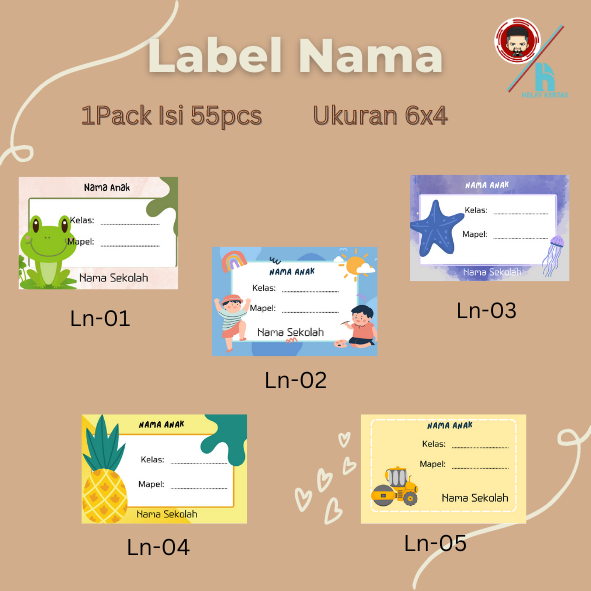 [ISI 50 PCS] + BONUS 4PCS  STICKER NAMA SEKOLAH MURAH BISA CUSTOM/ BAHAN STIKER HVS CUTTING