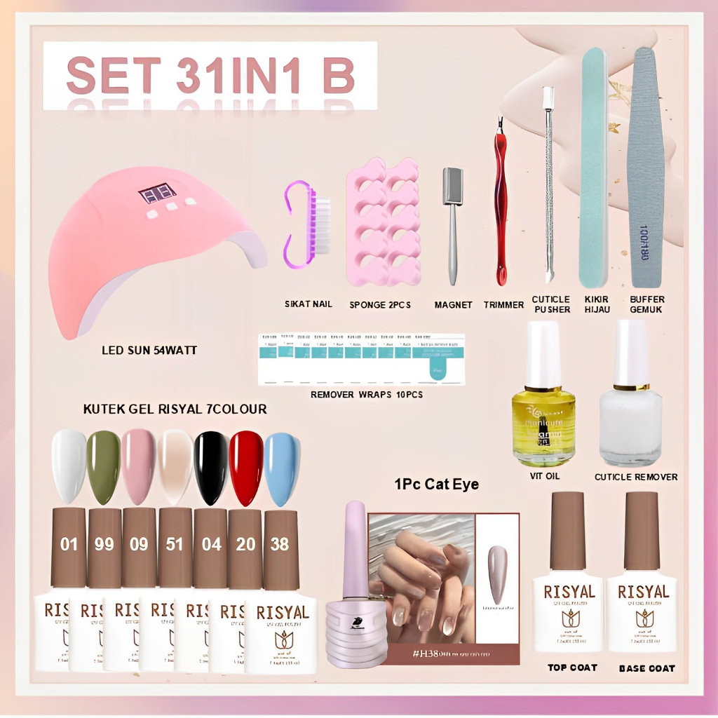 MSY SET NAIL ART LENGKAP 31IN1-60IN1/SET KUTEK GEL NAIL POLISH UV/UNTUK NAIL ART PEMULA