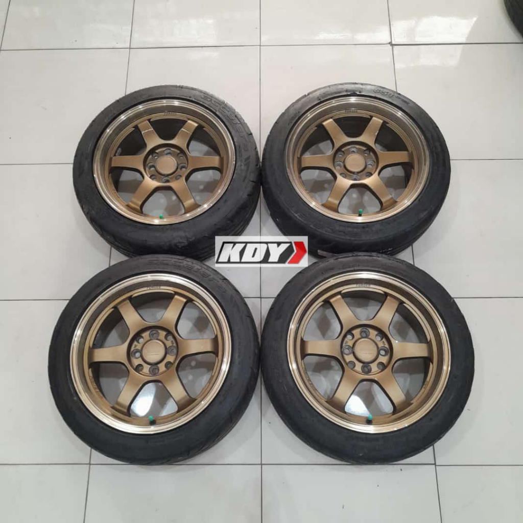 Pelek Mobil Racing Seken Copotan Mobil Volk Rays TE37 Ring 16 + Ban Semislick Accelera 651 Sport 195