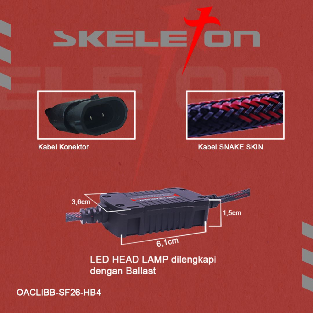 LAMPU MOBIL LED H4 / H11 / H7 / HB3 / HB4 SKELETON SKT-LIG F26