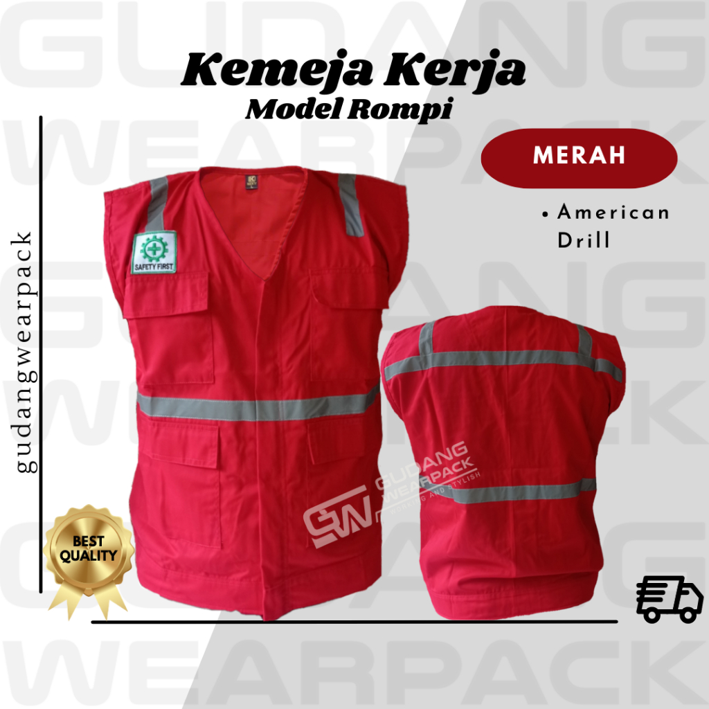 Gudang Wearpack - Baju Kerja Seragam Proyek Rompi Tanpa Furing Warna Merah