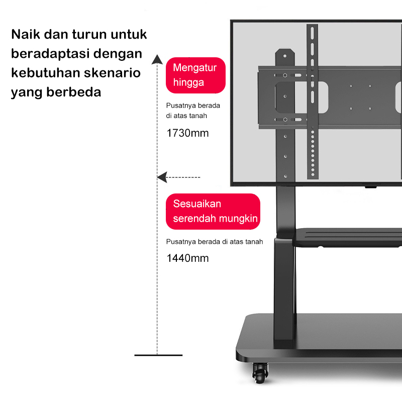 Bracket Standing TV roda dorong LED TV 32&quot;- 75&quot; + Tray PORTABLE RACK TC1700 Versi yang disempurnakan