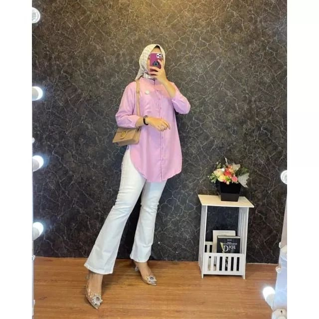 Baju Kemeja Wanita Terbaru Atasan Wanita Remaja Muslim Zia Shirt Blouse Bahan Shakila Premium Full Kancing Aktif Outfit Perempuan