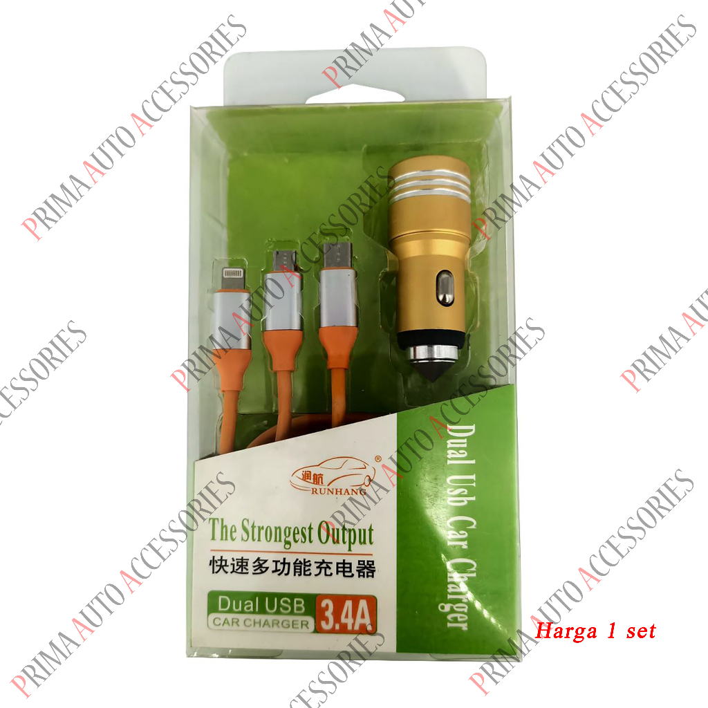 CAR CHARGER DUAL USB CASAN HP MOBIL FAST CHARGER 3.4A RUNHANG