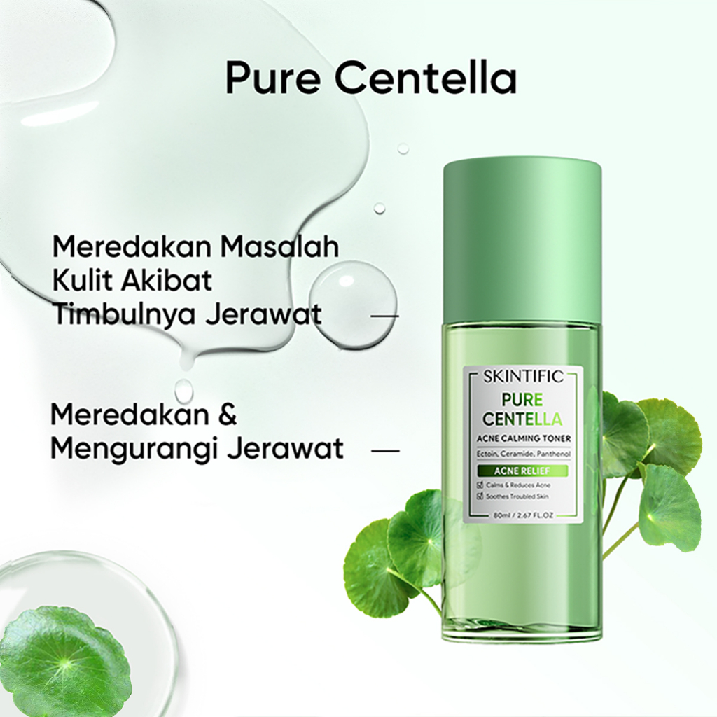 SKINTIFIC Centella Asiatica Face Toner 3pcs Acne set 5% Panthenol Acne Calming Water Gel + 2% Salicylic Acid Acne Serum + Acne Calming Toner