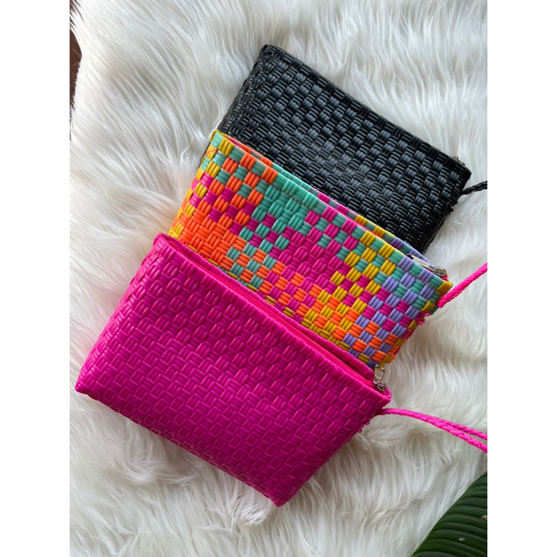 (TANPA ACCESORIES) Clutch Bag+Furing Tas Jali Tas Jaly Tas Anyaman Plastik Wanita Lucu dan Gemes